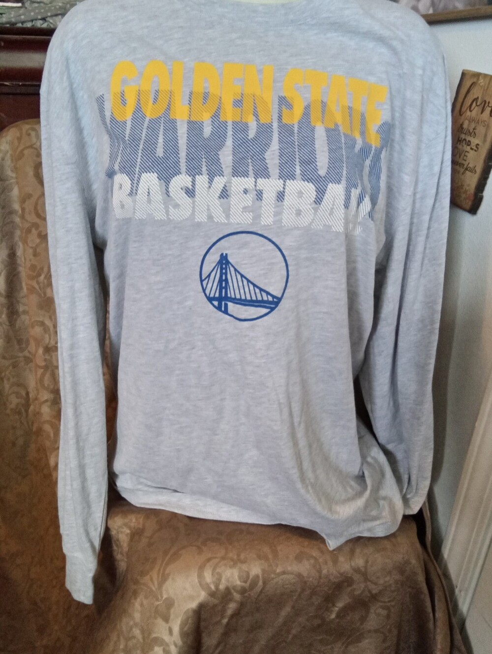 #662 Golden State Warriors Long Sleeve Shirt - Gray with Yellow & Blue - XL